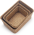 Small Woven Wicker Open Storage  Rectangular Handmade Seagrass Baskets For Home 