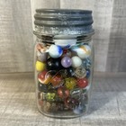 Mixed Lot O Vintage Marbles Slag Cats Eye Shooters In A Pint Jar Rare Varieties 
