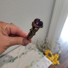 Antique Victorian Fancy Hatpin Amethyst Glass And Brass W purple Rhinestones Lg