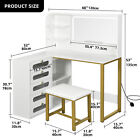 L-shape Vanity Desk Set With Led Mirror   5 Tempered Glass Drawers For Bedroom