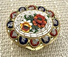 Vintage Italian Micro Mosaic Millefiori Floral Gold Tone Hinged Pill Trinket Box