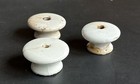 Ds-285 Three  3  Antique Vintage Large White Porcelain Drawer Pulls Knobs 1 3 4 