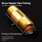 1 4  Npt Male Brass Nipple Pipe Fittings 1-1 2  Length 1200psi  2 Pack    1 4  N