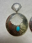 Vintage Delford Yazzie Navajo 925 Sterling Silver Turquoise Fan Shield Earrings