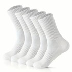 5 10pairs Men White Solid Sports Polyester Crew Socks Athletic Work Size 9-13