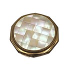 Vintage Mother Of Pearl Checkerboard Octagonal Brass Powder Compact Puff