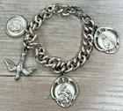 Vtg Catholic Creed Sterling 925 Curb Chain Charm Bracelet St  Jude Ann Dove 53g