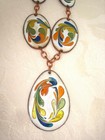 Vintage Copper Enamel Pendant Necklace With Colorful Floral Design Kj
