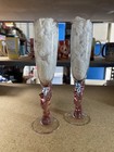 Sasaki Wings Pink Dove Stem Champagne Flutes     Vintage Wedding Toast Glasses