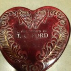 Compliments Of T c ford Advertising Souvenir Ruby Stained Glass Powder Box
