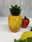 Vintage Murano Style Hand Blown Art Glass Fruit  Lot Of 6 Pineapple Lemon Grapes