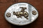 Vtg Ricardo Nickel Silver Cowboy Horse Rodeo Bronc Rider Western Belt Buckle