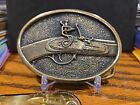 1978 Bts Solid Brass Belt Buckle Musket  Black Powder Flint  
