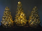 Set Of 3 Illuminated Mercury Glass Gold Christmas Trees Graduated W  Box Iec