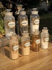 Lot Of 7 Antique Glass Apothecary Bottles Pharmacy Jars  Label Under Glass