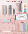 School Supplies Set With Large Pencil Case Including Pastel Highlighters Gel And