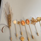 Vintage Metal Hatpins Lot Of 10 Cameo Floral Decorative Collectible
