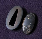 Goto School Edo Era Japan Antique Fuchi Kashira Shakudo Plant Design