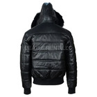 Men s Stylish Puffer Black Bomber Fur Hooded Real Leather Jacket