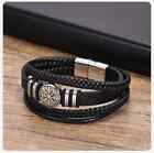 Men Multilayer Compass Braided Leather Stainless Steel Magnetic Bracelet Bangle