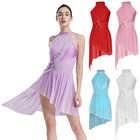 Us Women Leotard Halter Dress Mesh Dress Competition Leotards Color Block Flowy
