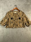 Libby Story Womens Small Snake Print Sequin Cat Silky Top Brown Shirt Topper