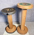 Antique Large Industrial Wooden Spools Primitive Set Of 2 11 5    9 5  Tall