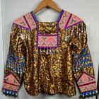 Traditional Hmong Jacket Gold Embroidered Coin Fringe Beadwork Statement Coat