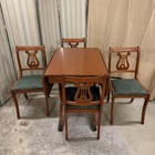 Vintage Duncan Phyfe Solid Wood Drop Leaf Dining Table Set 4 Lyre Back Chairs
