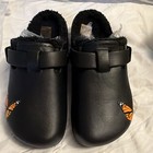 Woman   s Slip-on Lined Clog Slippers Butterfly Pattern Black orange Size 7 5