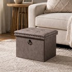 16  Storage Ottoman Cube Faux Leather Foot Rest Seat Oak Brown Folding