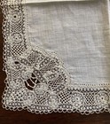 Antique Ivory Linen   Hand Made Lace Wedding Handkerchief