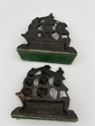 Pair Of Vintage Cast Iron Sailing Ship Bookends With A Dark Bronze brown Finish