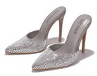 Cape Robbin Women Stiletto High Heels Suede Pointy Toe Bling Rhinestones Silver