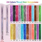 24 Colors Hair Tinsel Kit  48 Inch 8600 Strands Glitter Tinsel Hair Extension   