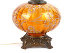 Vtg Amber Glass Hollywood Regency Saucer Table Lamp Night Light 27  W Daisies  2