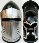 Roman Knight Helmet barbute Medieval Armor Helmet With Inner Liner   Wood Stand