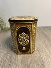 Vintage Metal Tea Tin With Hinged Lid Brown Floral Tree Design 5   x3   
