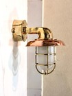 Marine Ship Vintage Brass Wall Light With Copper Shade   Junction Box - Set Of 5