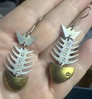 Vtg Mexico 925 Sterling Silver Fish Skeleton Articulated Movement Mixed Metal