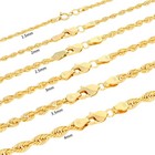 10k Yellow Gold 2mm-4mm Light Diamond Cut Rope Chain Necklace Men Women 16 - 30 
