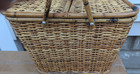 Vintage Swivel Handle Hinge Lid Picnic Basket Bamboo Multi-color 16  X 11  X 12 