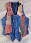 Vintage Rosemary 70   s Leather Patchwork And Denim Bell Bottoms   Vest