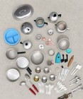Large Lot Of Vintage Aluminum  Plastic Toy Dishes  Pots  Pans  1940s    50s