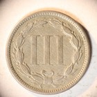 1865 Three Cent Piece Nickel 3cn Coin  Vf  