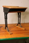 Antique School Desk Metal Legs Childs Table Wood Top Vintage Writing Stand 