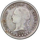 1874 Colombia 50 Centavos Restrepo-308 1 Bogota Pcgs Vf30