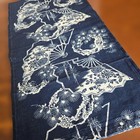 Fabric Indigo Cotton Kimono Remnant Fan Pattern One Panel Rare Handmade
