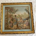 Antique Japanese Geisha Pagoda Wisteria Garden Needlepoint Tapestry Framed Art