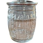 Rare Planters Peanuts Glass Barrel Jar Running Mr Peanut With Peanut Lid Vintage